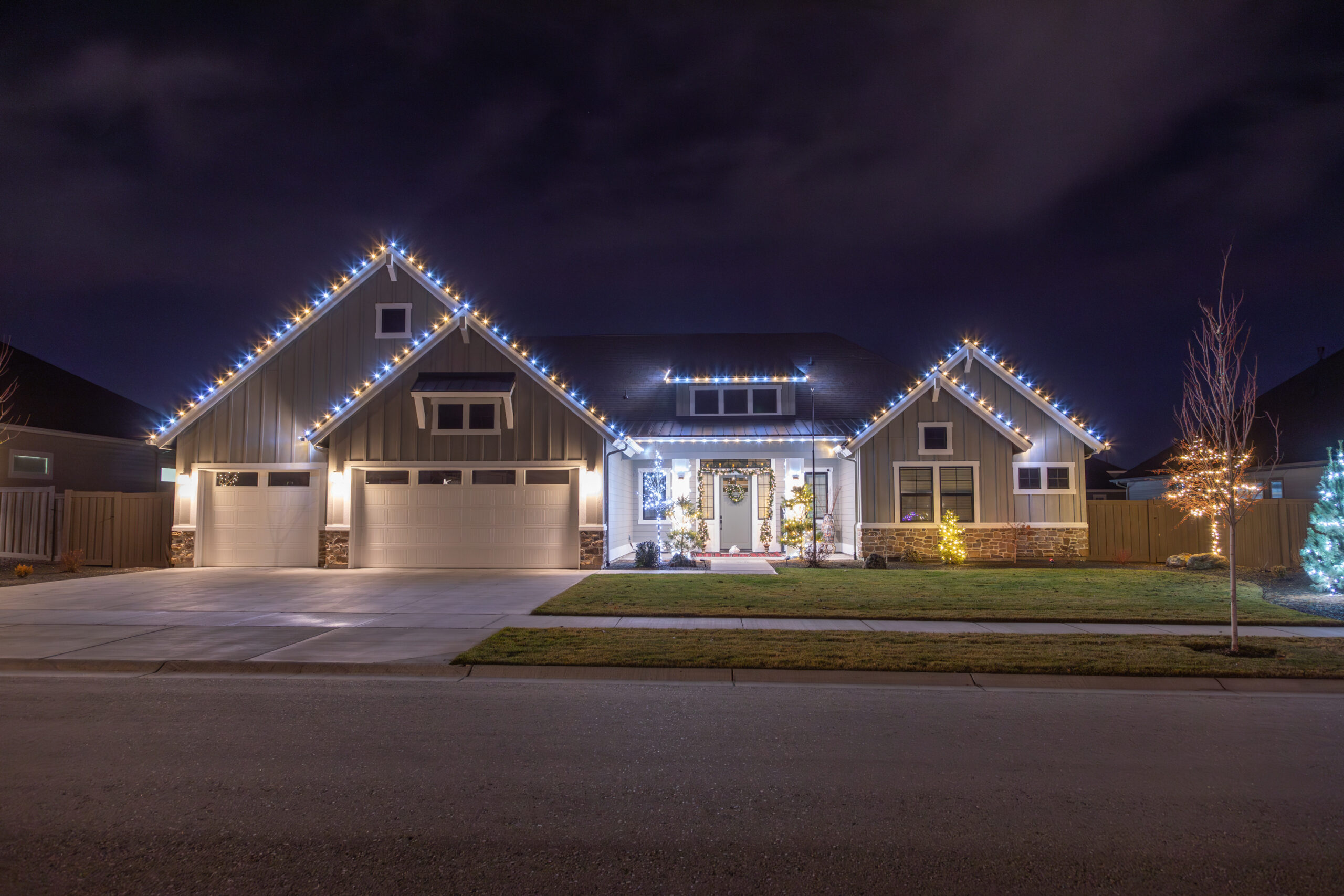 Home with permanent lights in night time.